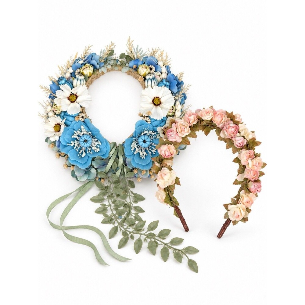 Flower Crown Headband Bundle of 2 Blue Pink Fairycore Cottagecore Bridal